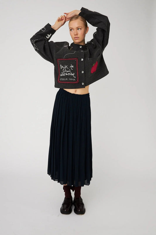 Plissé Midi Skirt Navy