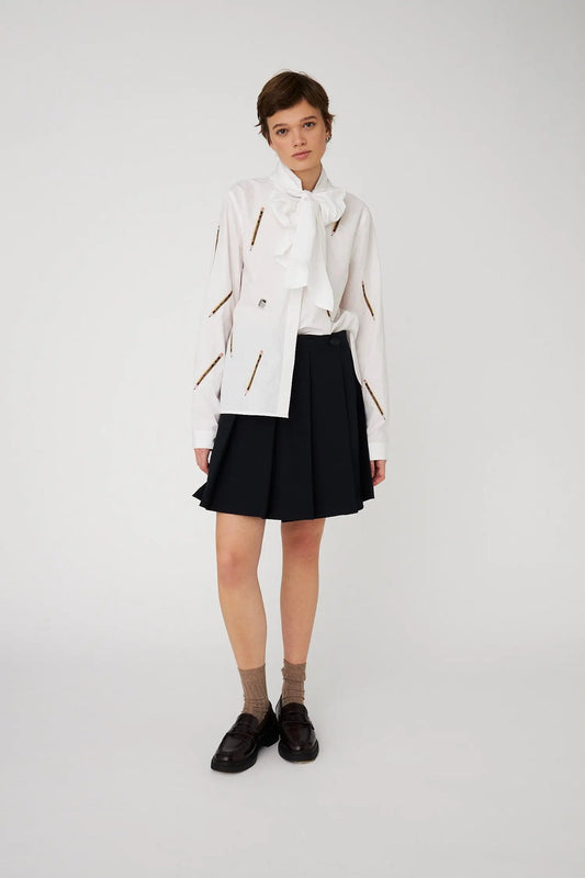 Embroidered Cotton Bow Shirt White