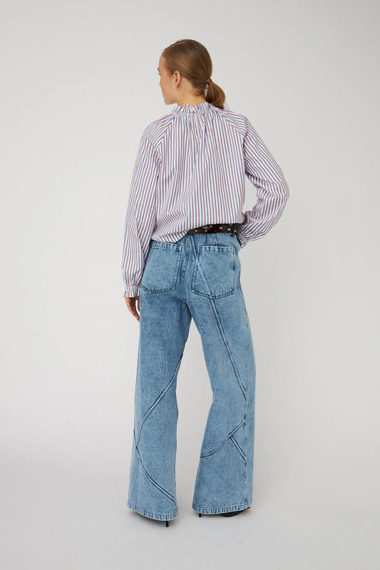 Striped Blouse in Cotton Red & Blue Stripes