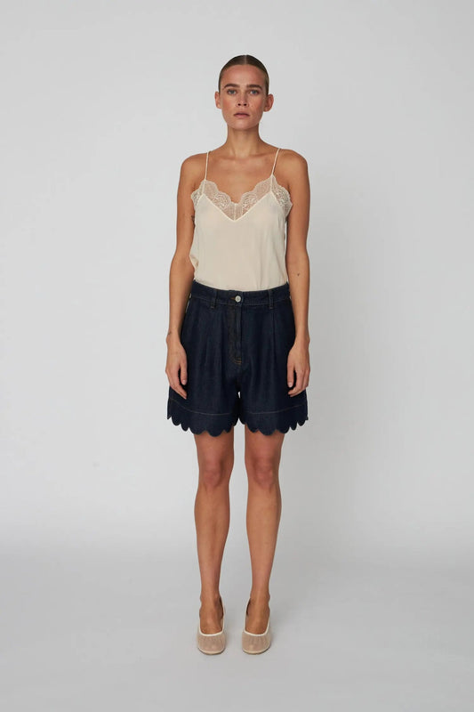 Blue Denim Shorts with Scalloped Edge Blue
