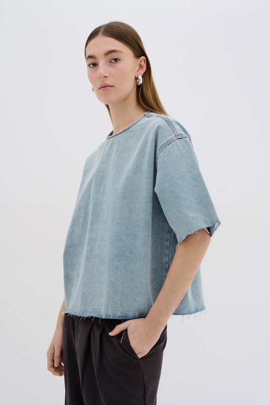 MWLatti 144 Short Sleeved Blouse Light Blue Retro