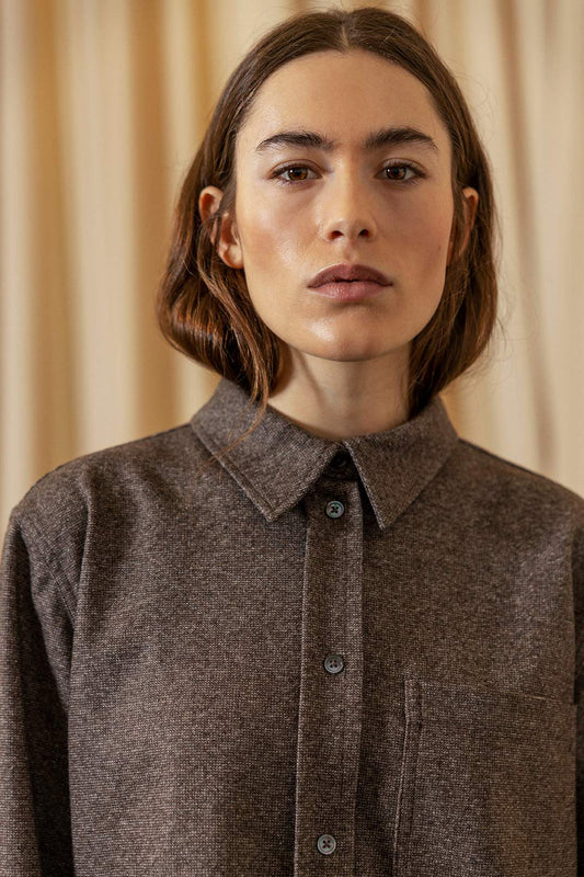 Darren Wool Mix Boxy Shirt Walnut
