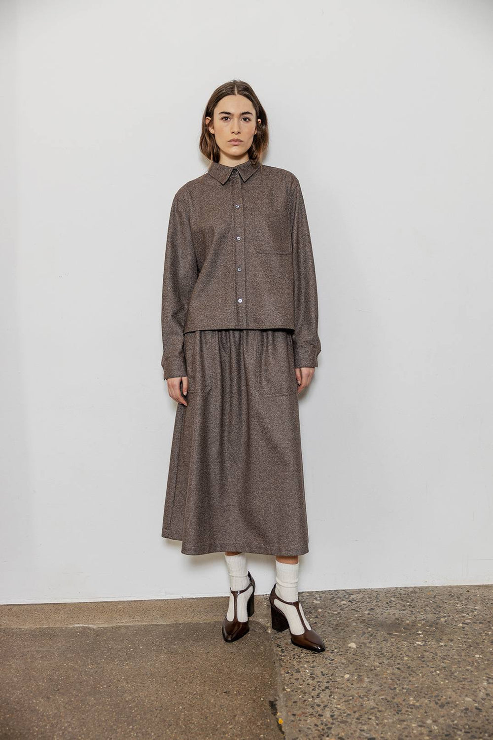 Darren Wool Mix Boxy Shirt Walnut