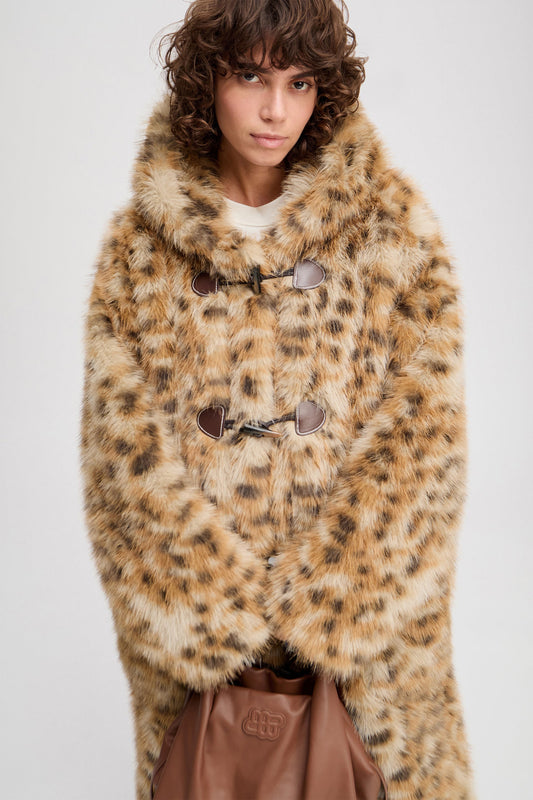Lessiah  Faux Fur Duffel Coat Camel