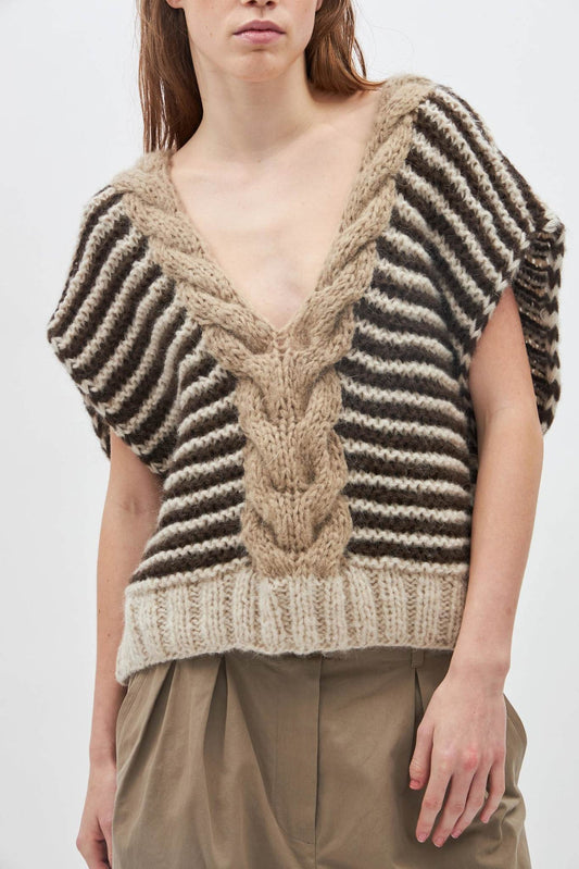 Capri Stripe Knitted Vest Mocca