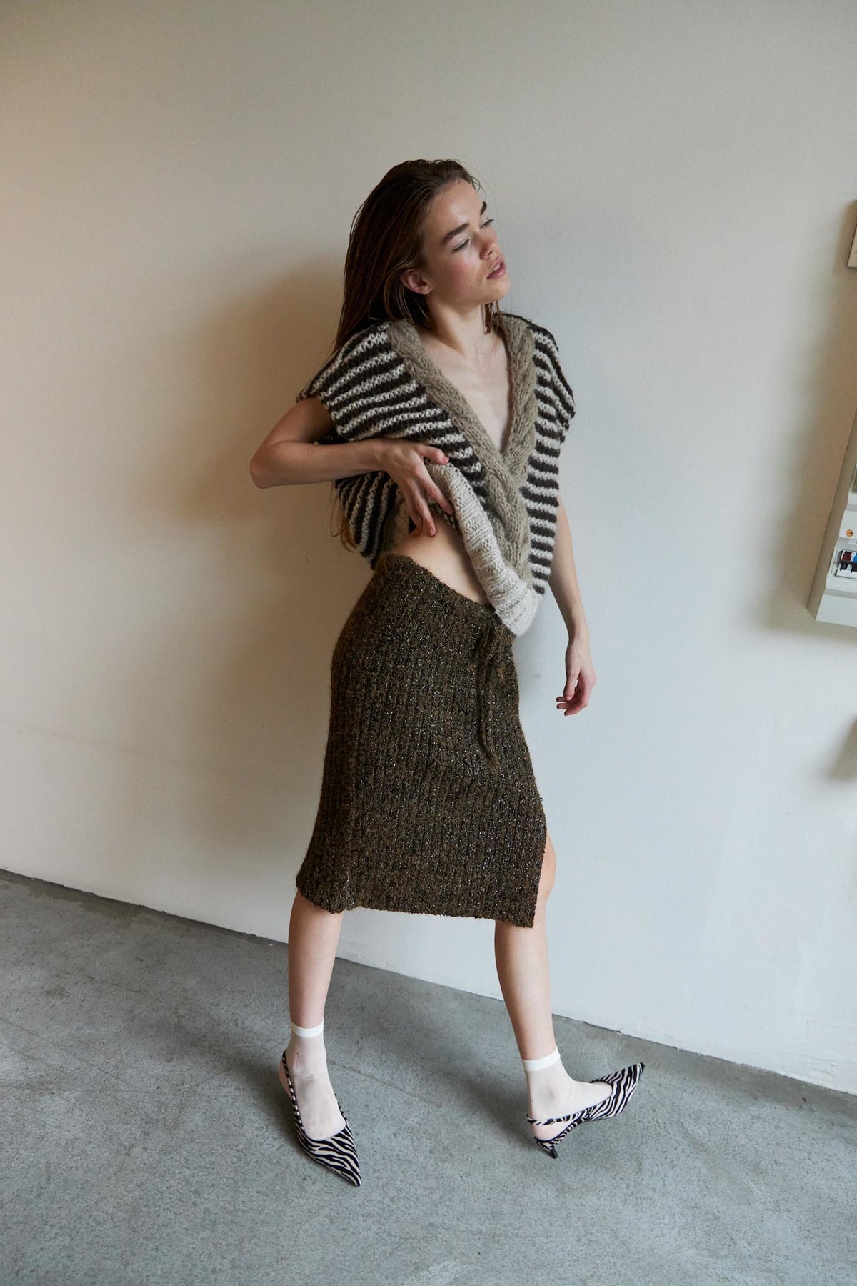 Capri Stripe Knitted Vest Mocca