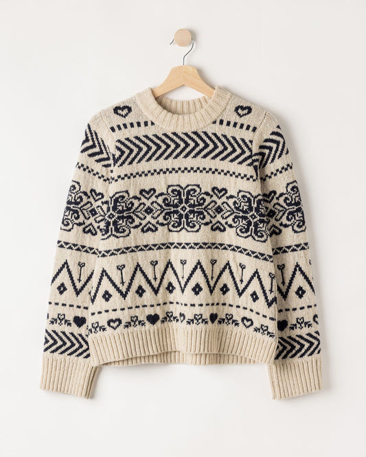 Magda Traditional Pattern Crewneck Jumper Sand/Navy