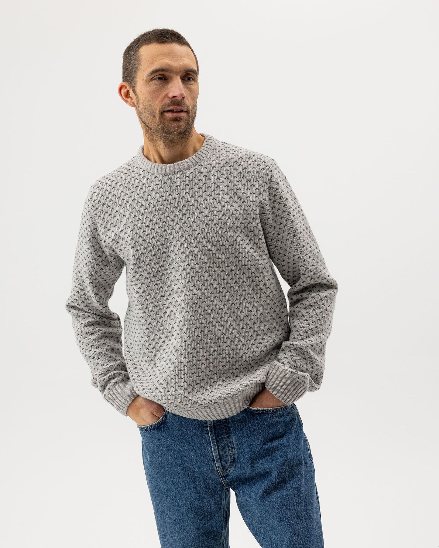 Mens - Torsten Jacquard Sweater Navy/Marble Grey