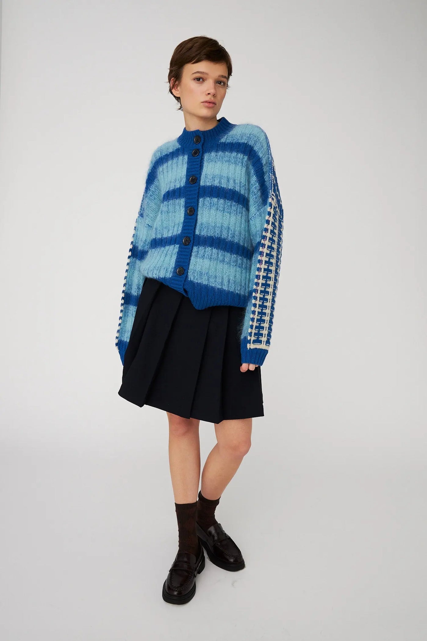 Striped Cardigan in Wool Mix Blue Stripes