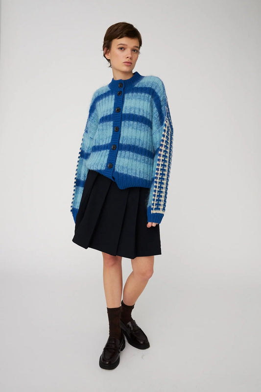 Striped Cardigan in Wool Mix Blue Stripes