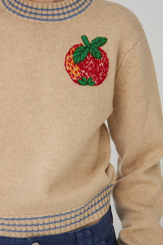 Wool Sweater with Embroidered Apple Soft Powder