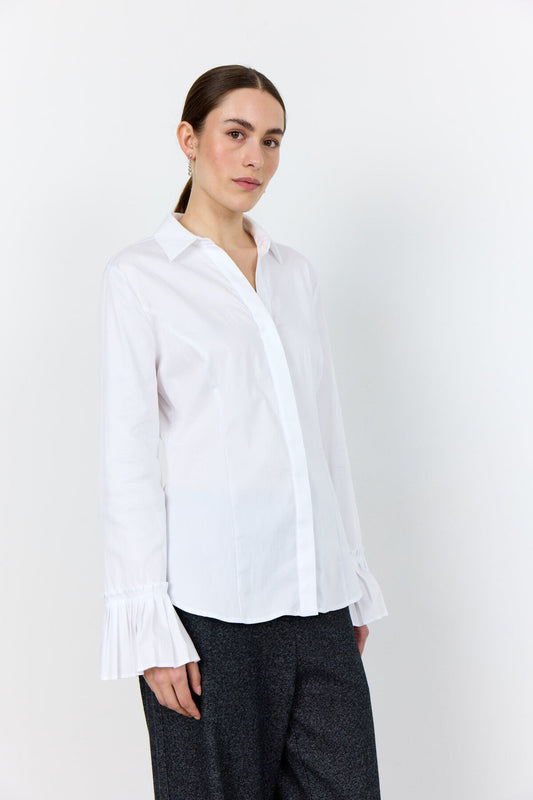 LR-Isla Solid Shirt with Pleated Cuff White