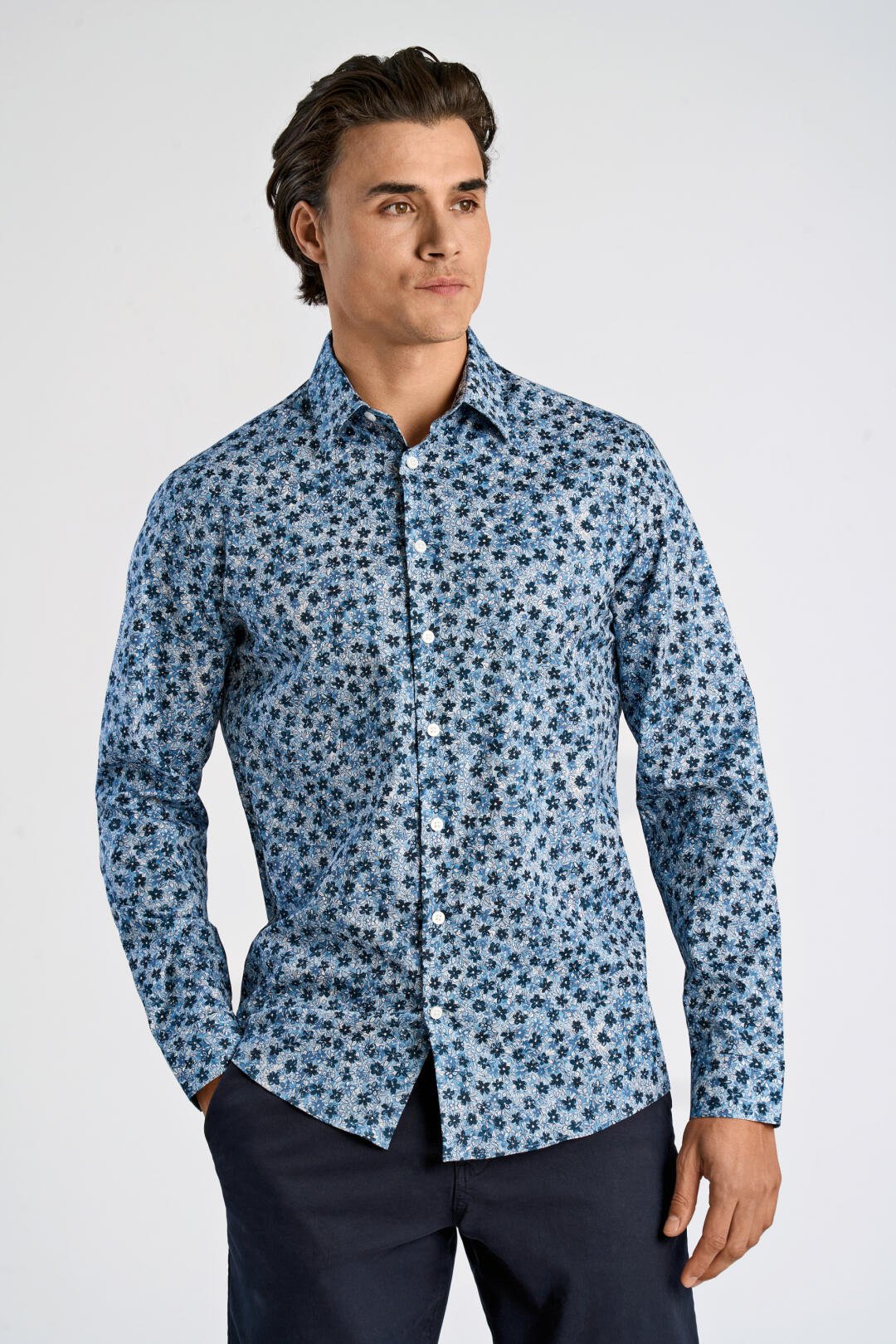 Mens - Floral Shirt Blue