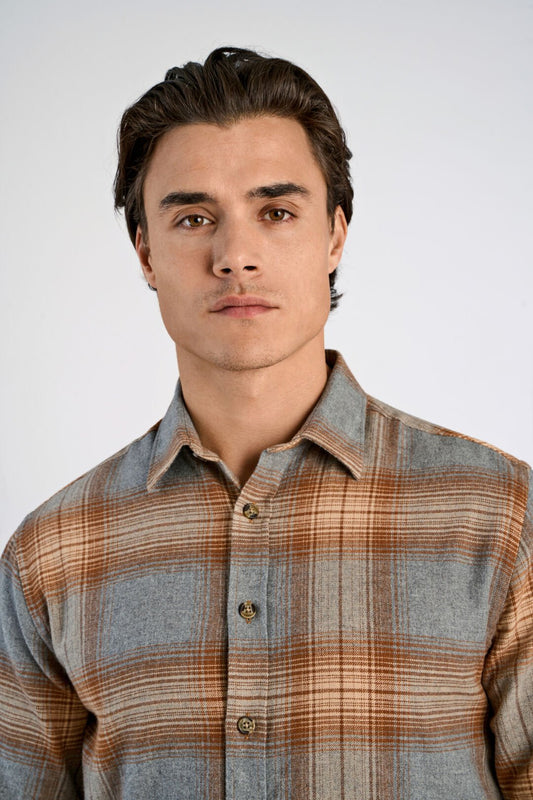 Mens- Checked Soft Cotton Shirt Grey Melange