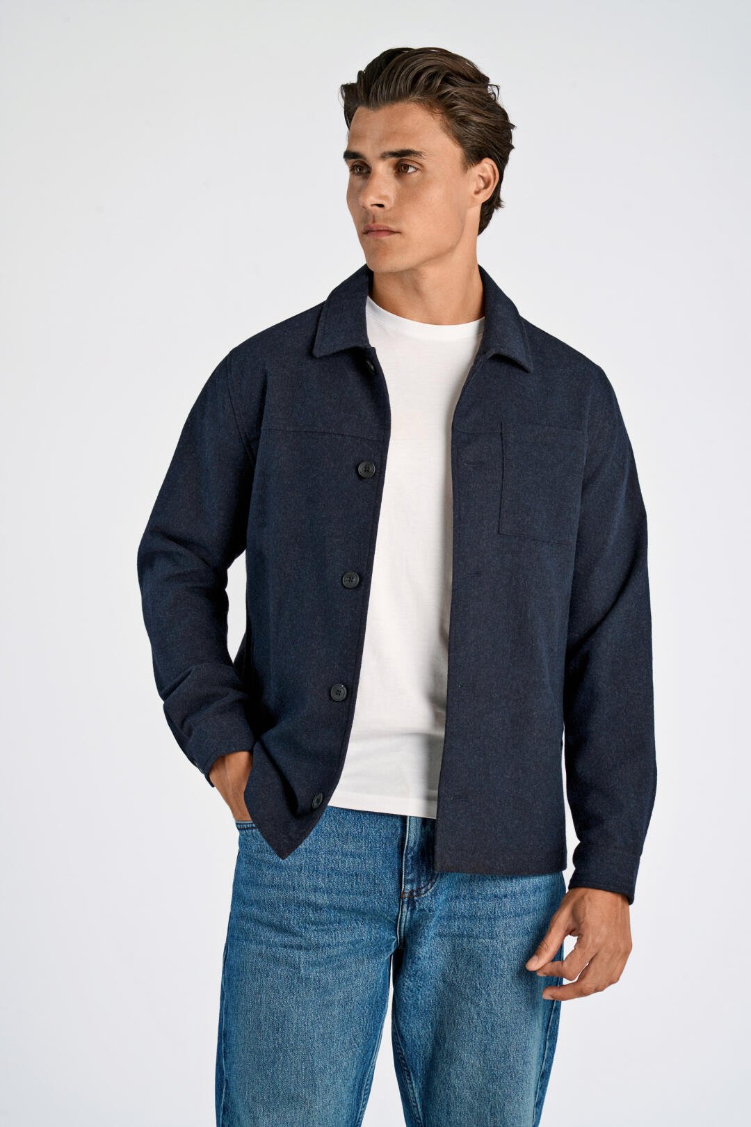 Mens - Wool Mix Overshirt Dark Navy