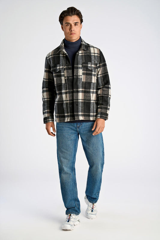Mens - Checked Overshirt Black