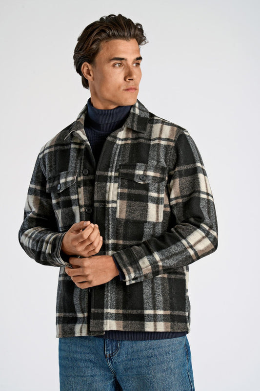 Mens - Checked Overshirt Black