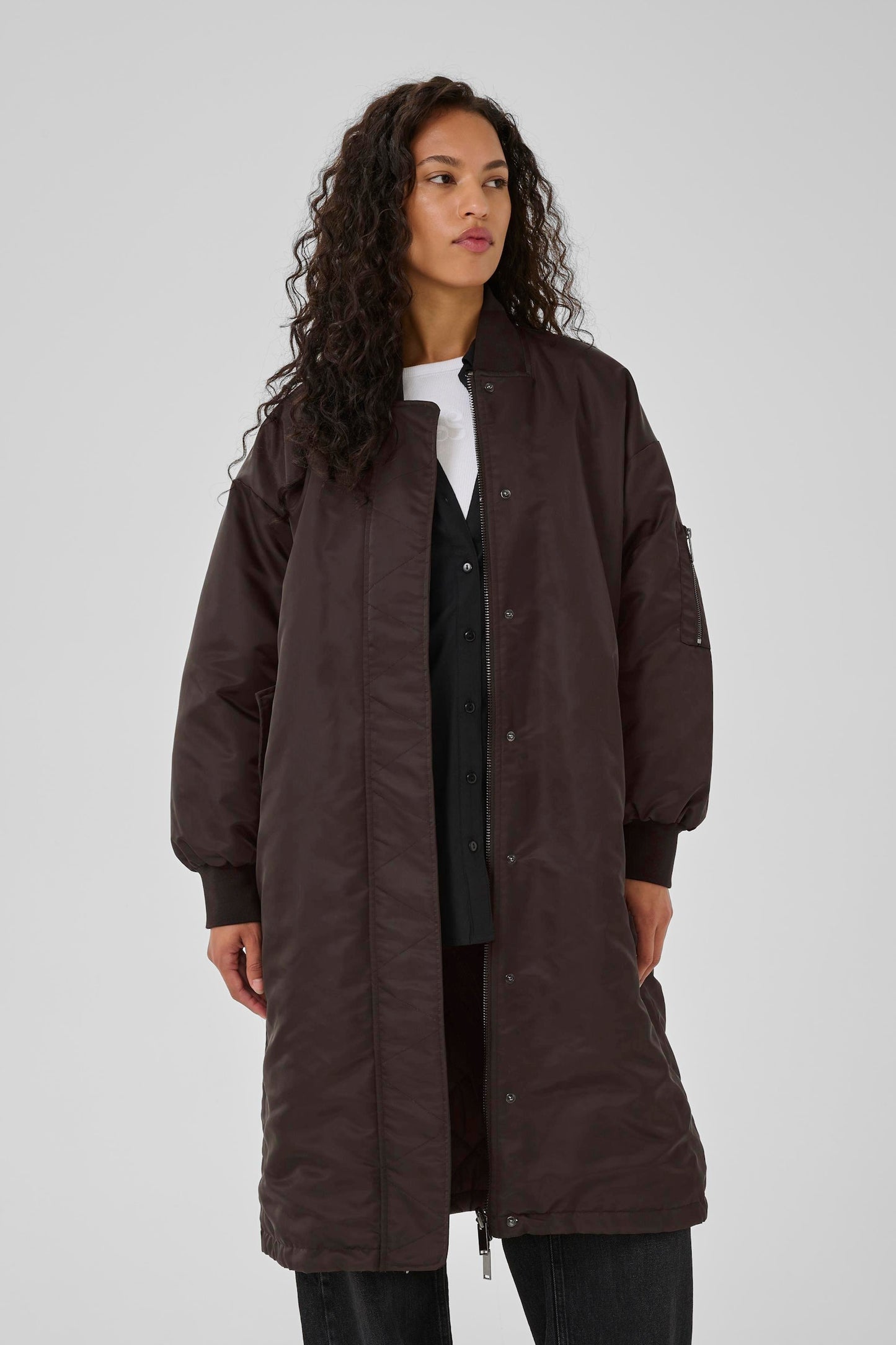 HelgaMW Reversable Long Bomber Style Coat Espresso
