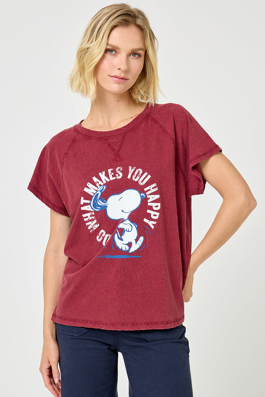 Snoopy Happy T-shirt TSH2519 Burgundy