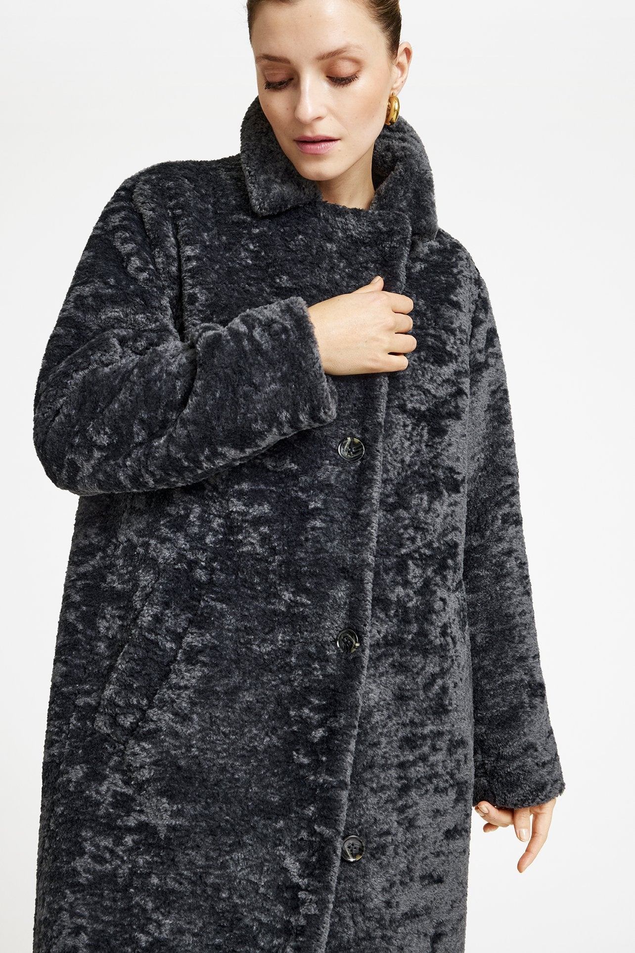 Galia Faux Fur Coat Charcoal