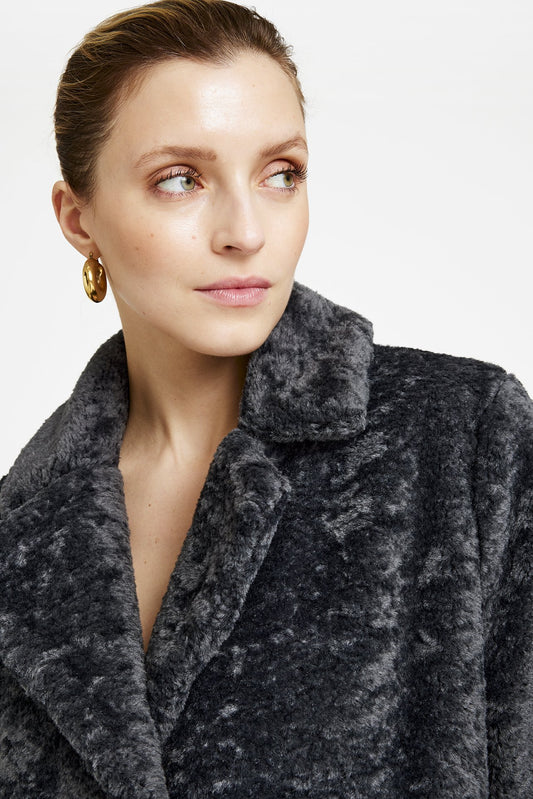 Galia Faux Fur Coat Charcoal