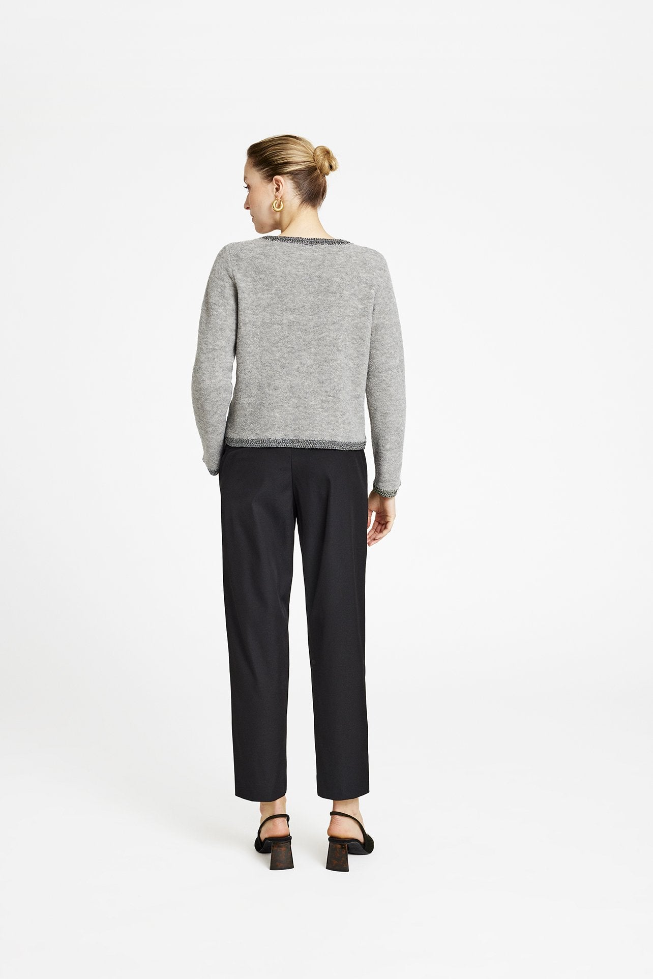 Ines Knitted Cardigan with Metallic Edge Grey