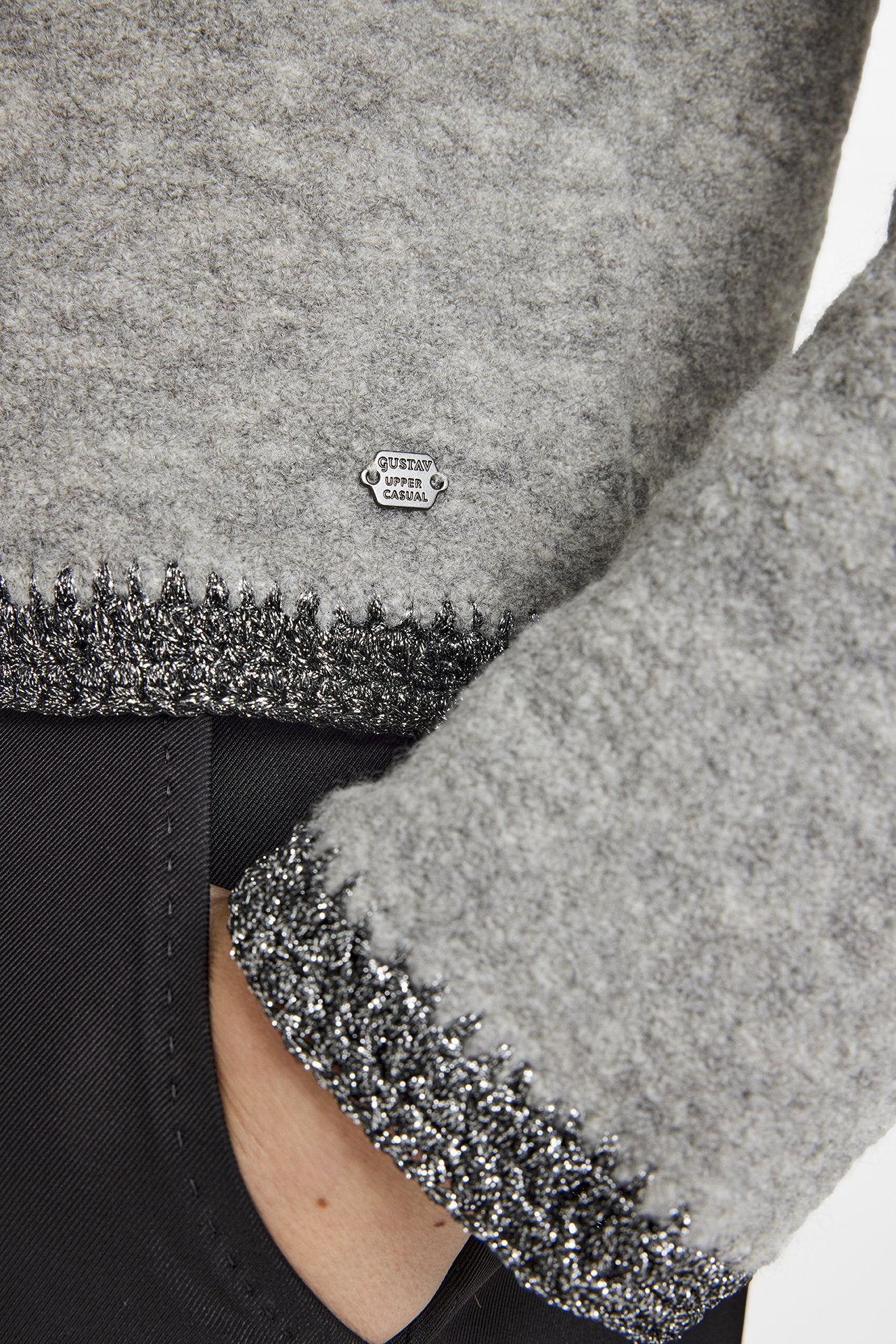 Ines Knitted Cardigan with Metallic Edge Grey