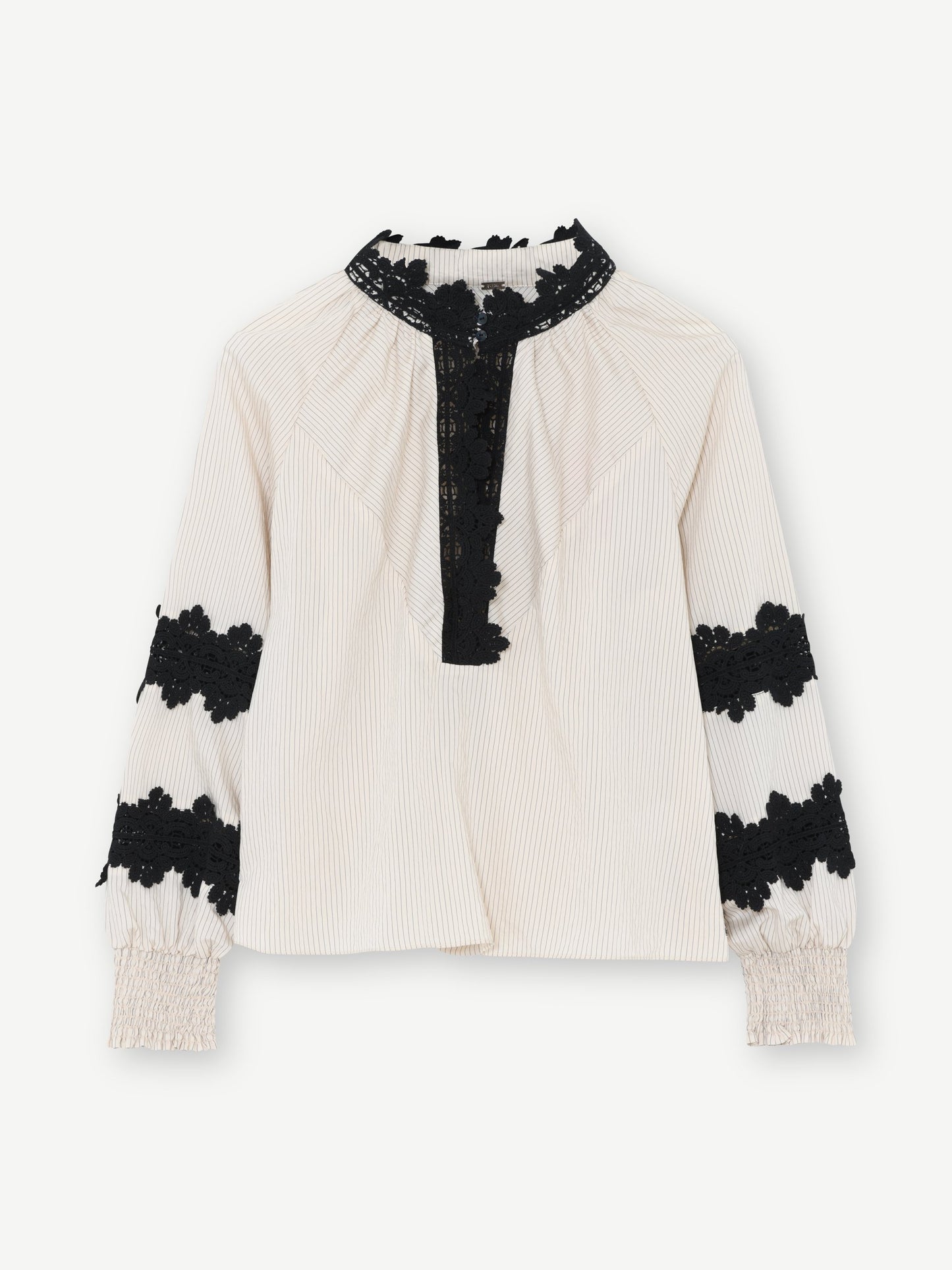 Annsofie Fine Striped With Lace Blouse Creme/Black