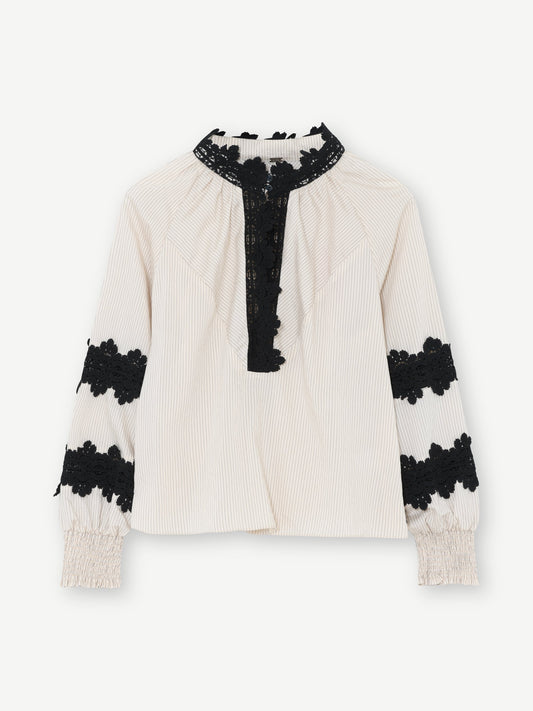 Annsofie Fine Striped With Lace Blouse Creme/Black