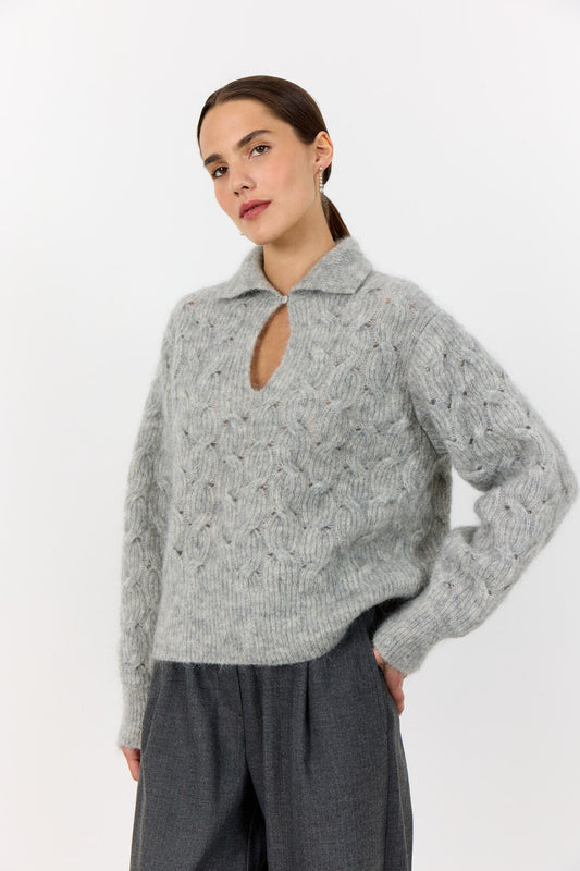 LR-Niva 1 Polo Collared Jumper Light Grey