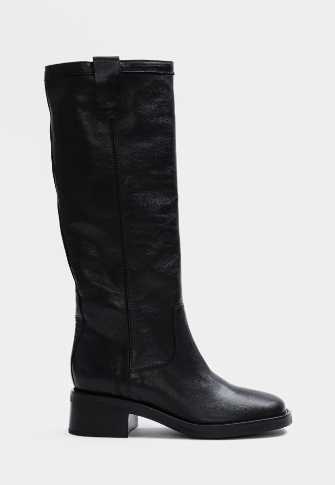Edwin Long Square Toed Leather Boot Black