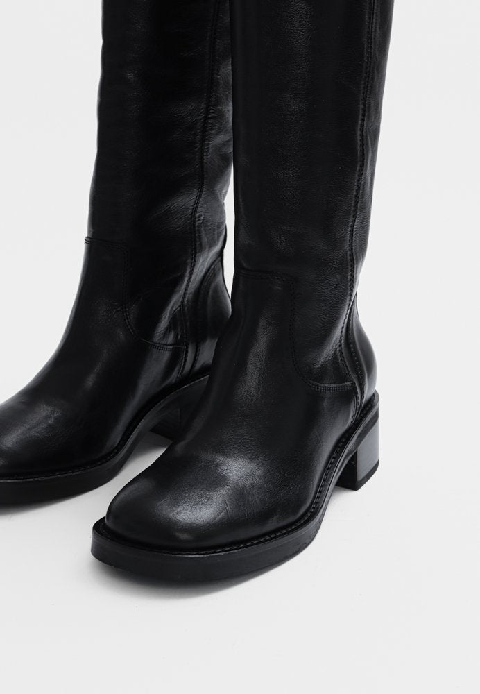 Edwin Long Square Toed Leather Boot Black