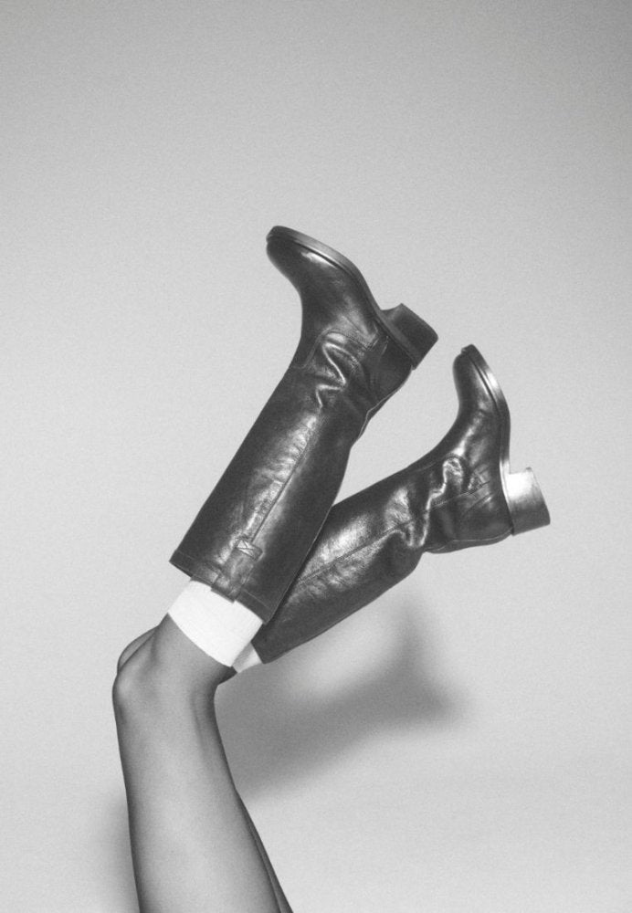 Edwin Long Square Toed Leather Boot Black