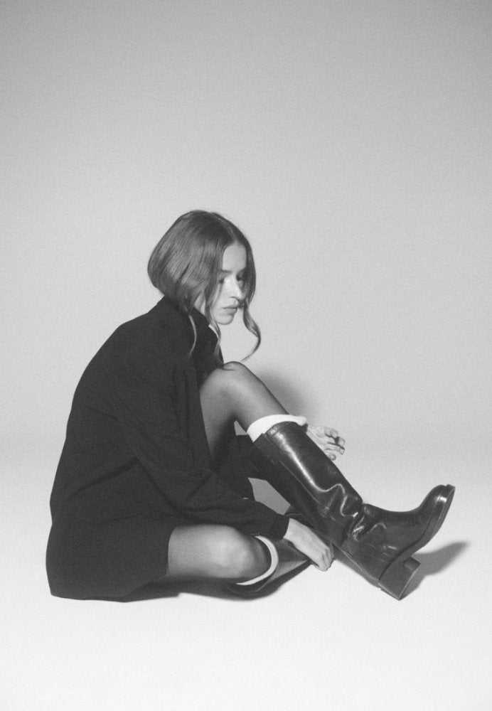 Edwin Long Square Toed Leather Boot Black
