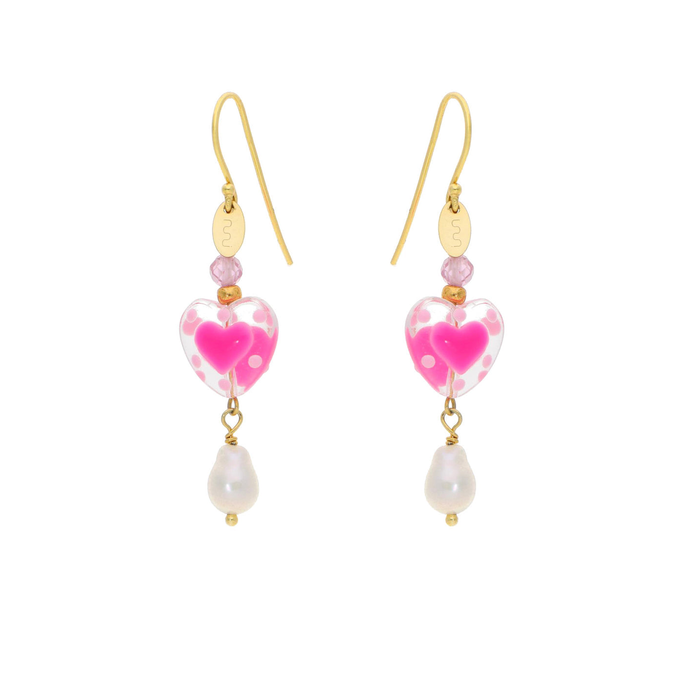 Rosalina Drop Heart & Pearl Earrings Pink