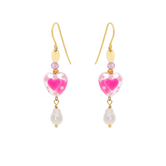 Rosalina Drop Heart & Pearl Earrings Pink
