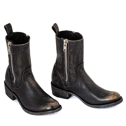 L3815 Demonia Rustic Double Zipped Boots Beige/Black