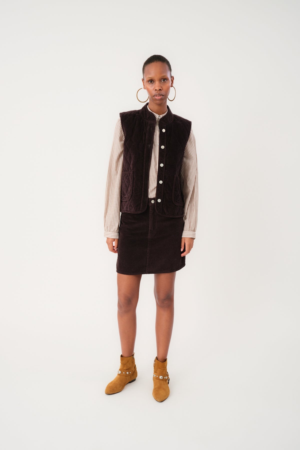CairoLL Quilted Corduroy Vest Dark Mokka