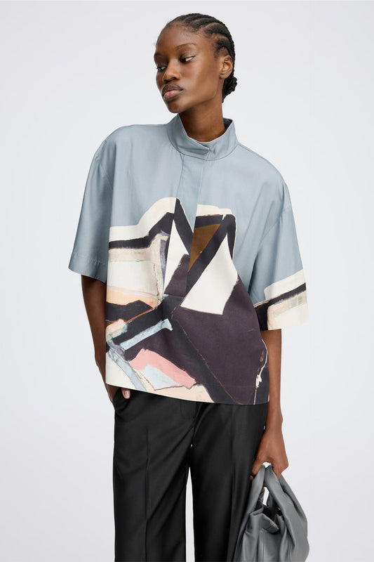 Roger Printed Viscose Blouse Grey