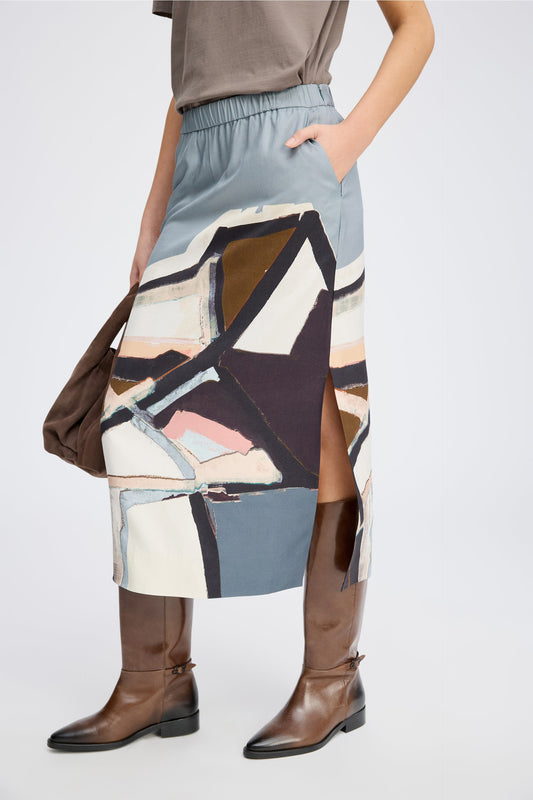 Rocky Printed Viscose Skirt Grey