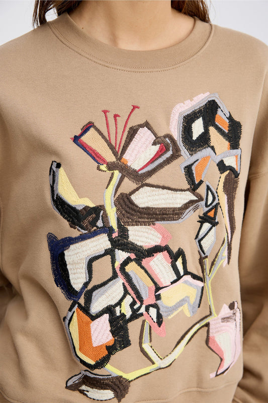 Rarsnima Embroidered Sweatshirt Camel
