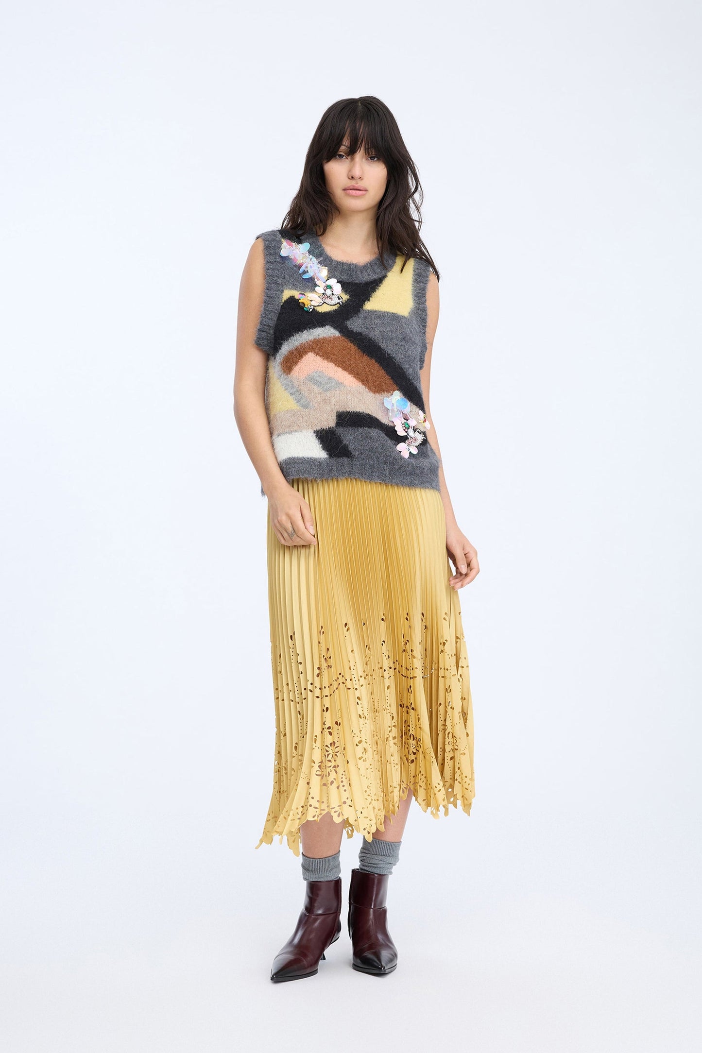 Rustali Elegant Pleated Skirt Lemon
