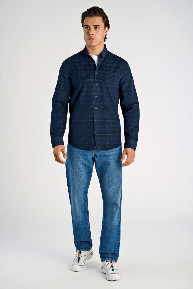 Mens - Checked Corduroy Shirt Navy (30-203818)