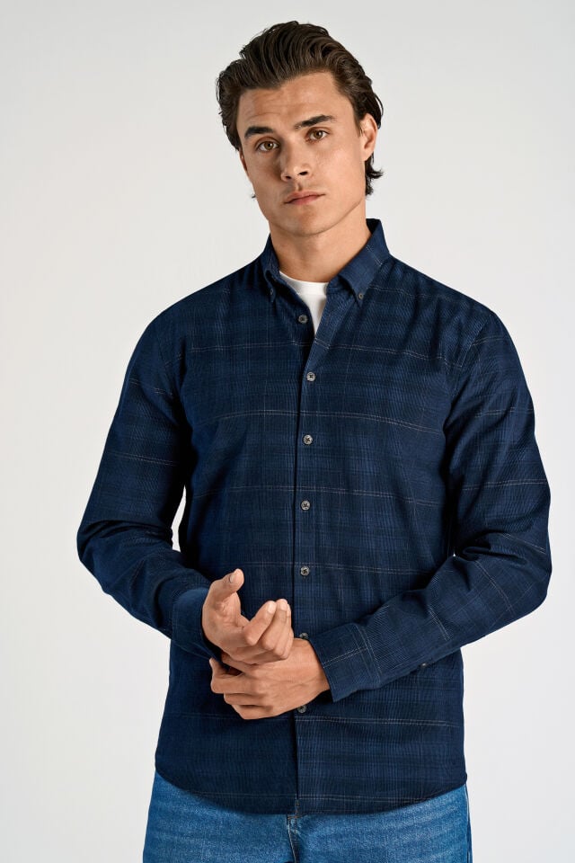 Mens - Checked Corduroy Shirt Navy (30-203818)