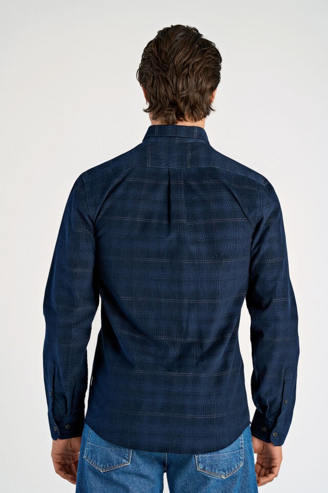 Mens - Checked Corduroy Shirt Navy (30-203818)