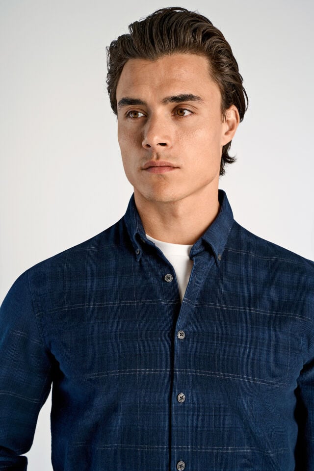 Mens - Checked Corduroy Shirt Navy (30-203818)