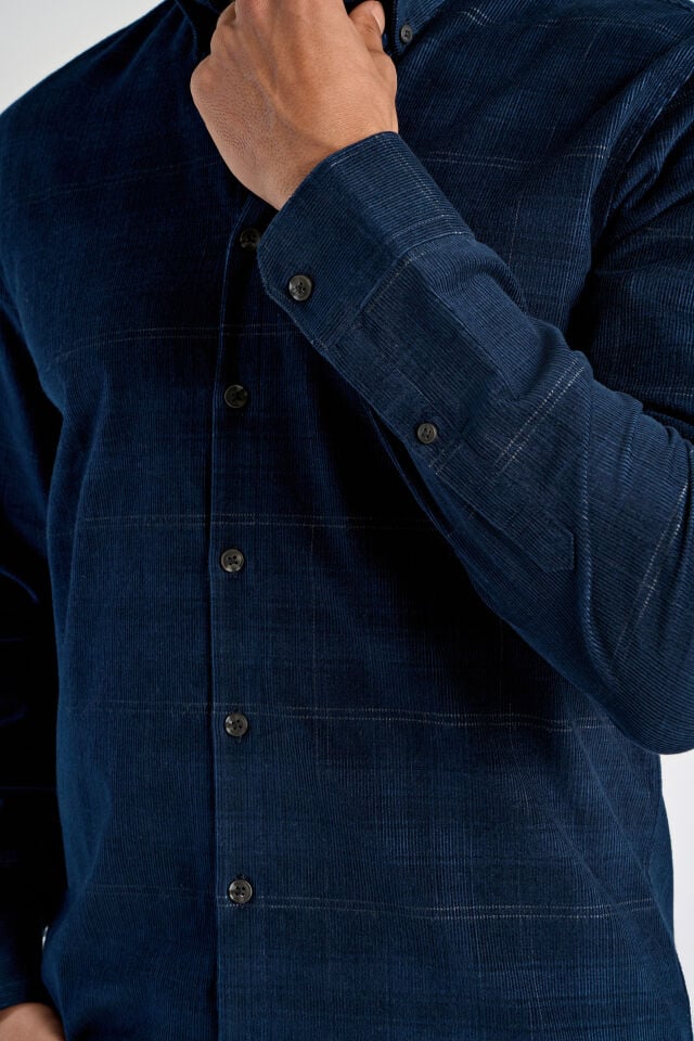 Mens - Checked Corduroy Shirt Navy (30-203818)
