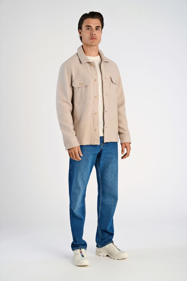 Mens - Over Shirt in Wool Blend Light Stone