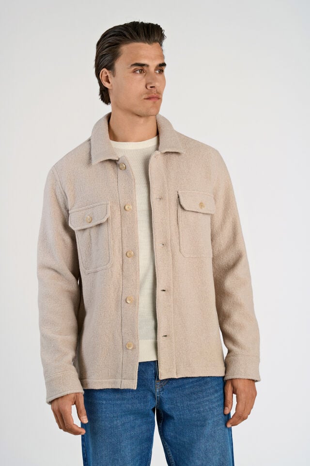 Mens - Over Shirt in Wool Blend Light Stone
