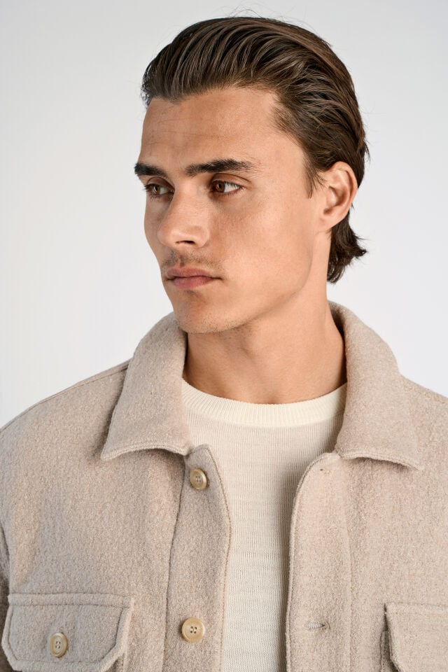 Mens - Over Shirt in Wool Blend Light Stone